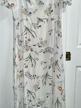 Petal & Pup Cream Floral Maxi Dress with Green and Orange Accents